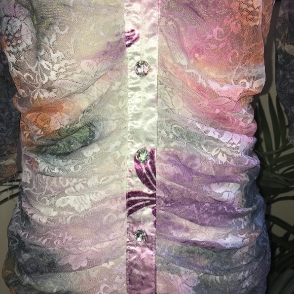 Lisa Lace Mesh Satin Sublimation Shirt Top S - Picture 4 of 7